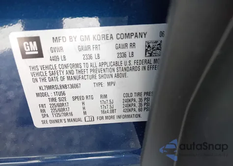 2022 Chevrolet Trailblazer Awd Lt z USA, uszkodzony, nr VIN KL79MRSL8NB136067